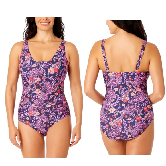NWT Lands' End Women's Purple Paisley One Piece Swimsuit Sz Small - Picture 1 of 8